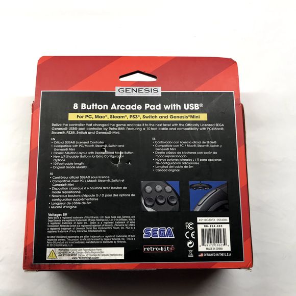 Retro-Bit Official Sega Genesis 8-Button Arcade Pad USB Controller for PC/Mac - Picture 3 of 3